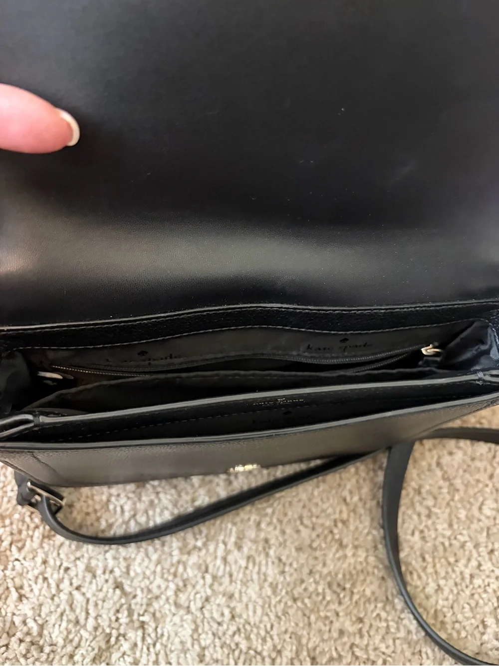 kate spade black pebble leather crossbody with gold logo